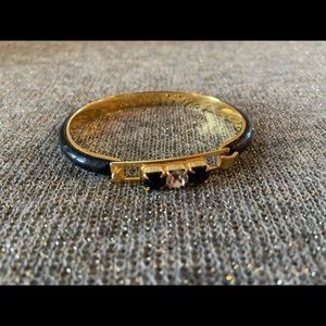 Black snake skin, gold and rhinestone bracelet